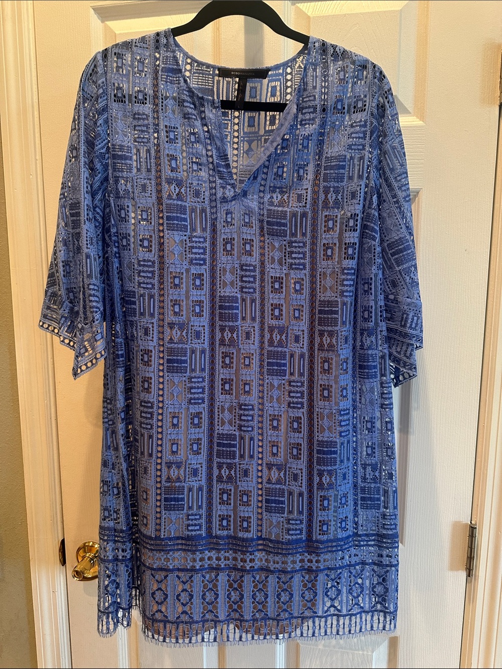 BCBGMaxAzria Blue Geometric Lace Mini Dress